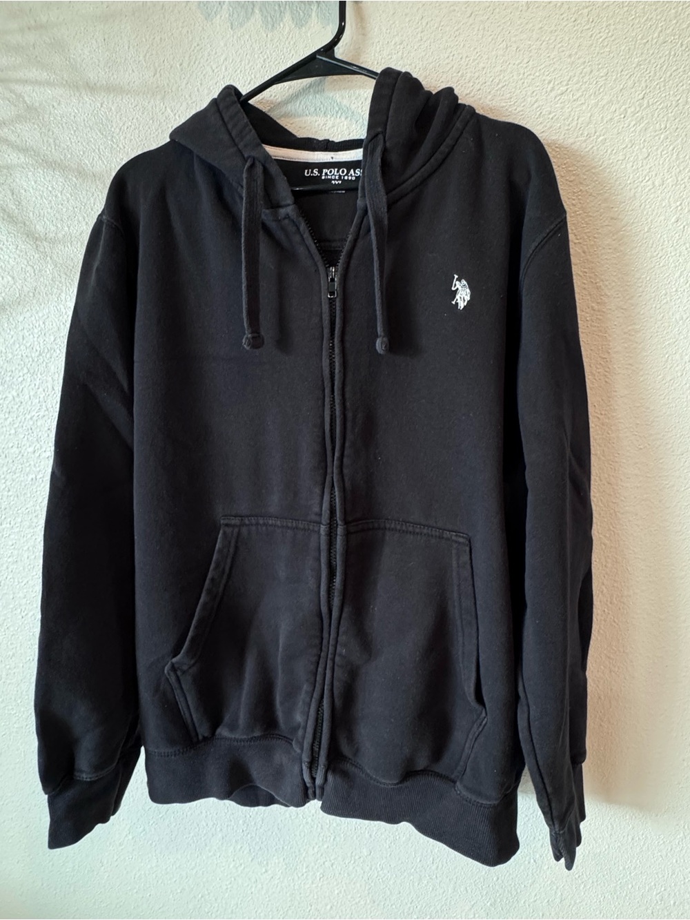 U.S. Polo Assn. Black Full-Zip Hoodie with White Logo